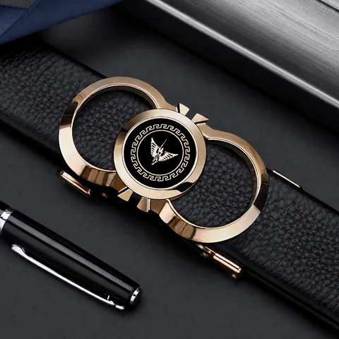 Cintura Automatica in Vera Pelle da Uomo Pelle Bovina di Primo Strato Cintura Casual Elegante da Lavoro in Metallo per Uomo