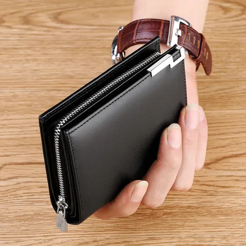 Portefeuille Homme Cuir Véritable Multifonctionnel Court Bifold Porte-Carte Vintage Affaires Avec Coin Métallique