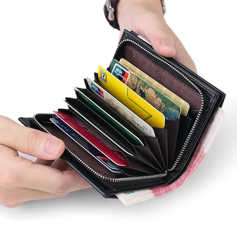 Portefeuille Homme Cuir Véritable Multifonctionnel Court Bifold Porte-Carte Vintage Affaires Avec Coin Métallique