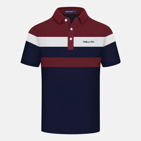 Maglia Polo a Manica Corta Casual Affari da Uomo Risvolto a Righe a Contrasto Bottone Cotone Abbigliamento Estate Top