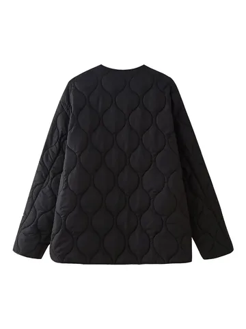 Damen Mode Casual Einfarbig Langarm Schleife Gesteppt Baumwolle Gepolsterte Jacke Locke Oberbekleidung
