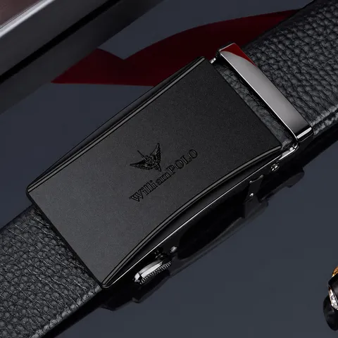 Men's Genuine Leather Automatic Buckle Belt Top Layer Cowhide Business Casual Dress Ratchet Belt Gift Box