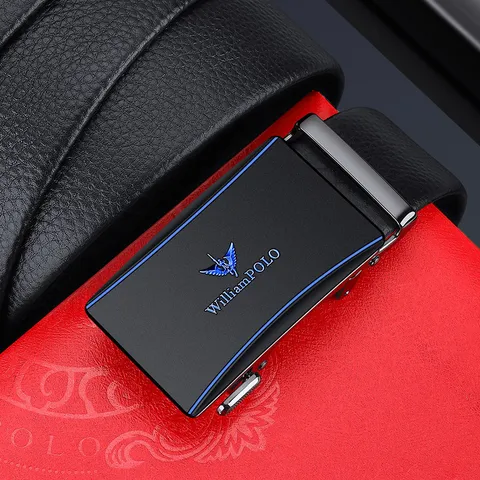 Men's Genuine Leather Automatic Buckle Belt Top Layer Cowhide Business Casual Dress Ratchet Belt Gift Box