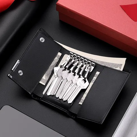 Genuine Leather Key Case For Men First Layer Cowhide Multi Function Wallet Simple Coin Purse Key Holder Bag