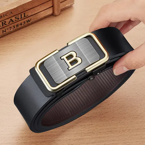 Cintura in Pelle da Uomo con Fibbia Automatica da Lavoro Vera Pelle Bovina Fibbia in Metallo Cintura Elegante Casual
