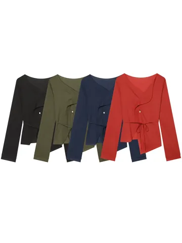 Mujer Moda Manga Larga Cordón Cintura Ropa Exterior Irregular Casual Estilo Europeo Color Sólido Botón Bolsillo Chaqueta