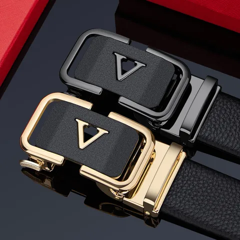 Cintura in Vera Pelle con Fibbia Automatica da Uomo Business Casual Lusso Metallo Forma Perno Fibbia Cinturino Con Scatola Regalo