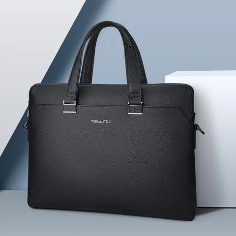 Men Genuine Leather Briefcase Business Laptop Bag Large Capacity Casual Commute Shoulder Bag