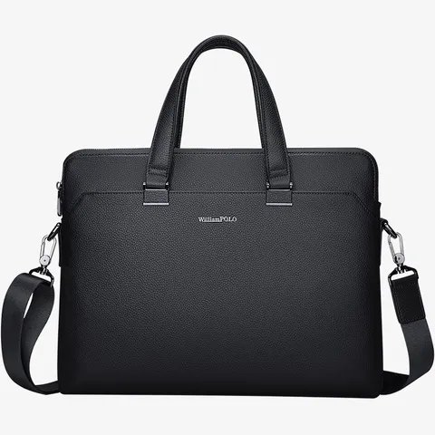 Men Genuine Leather Briefcase Business Laptop Bag Large Capacity Casual Commute Shoulder Bag