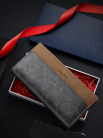 William Polo Cartera Larga de Cuero Microfibra Business Casual para Hombre Múltiples Ranuras Para Tarjetas Con Caja De Regalo