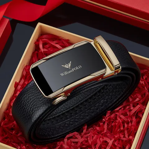 Cintura in Vera Pelle di Vacchetta con Fibbia Automatica da Uomo Business Casual Cintura Elegante in Metallo a Cricchetto per Uomo