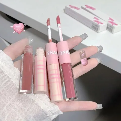 Διπλό Lip Gloss Βελούδινο Ματ Λάσπη Χειλιών Ενυδατικό Καθρέφτης Νερού Teinte Χειλιών Για Βελτίωση Όψης Καθημερινό Μακιγιάζ Δώρο