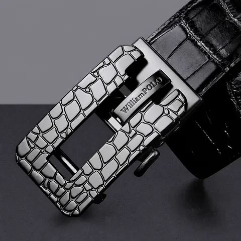 Men's Genuine Leather Automatic Buckle Belt Business Casual Crocodile Pattern Waist Belt With Alloy Buckle Gift Box