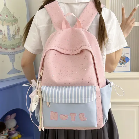 Zaino Scolastico Carino per Ragazze Nylon Impermeabile Stampa Stellata Borsa Casual Per Studenti Viaggio