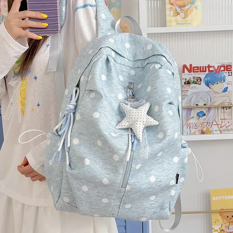 Nylon Waterproof Casual School Backpack Women Fashion Polka Dot Large Capacity Travel Bookbag With Pendants