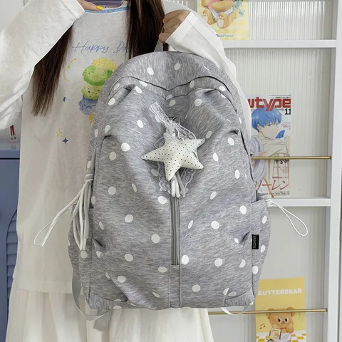 Nylon Waterproof Casual School Backpack Women Fashion Polka Dot Large Capacity Travel Bookbag With Pendants