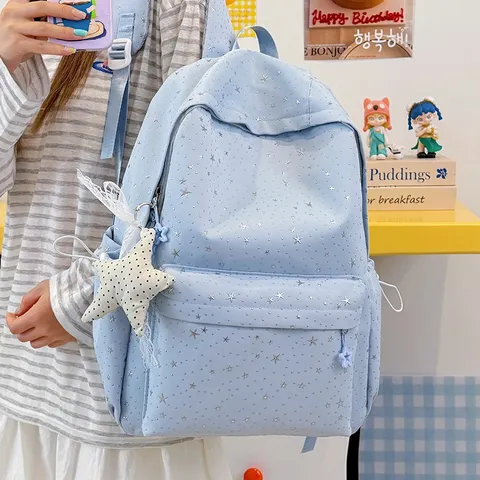 Waterproof Nylon Starry Sky Print School Backpack For Teen Girls Student Large Capacity Casual Travel Bookbag