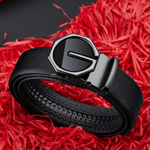 Cintura in Pelle da Uomo con Fibbia Automatica Affari Casual in Vera Pelle Cintura a Cricchetto in Metallo Dorato Gunmetal