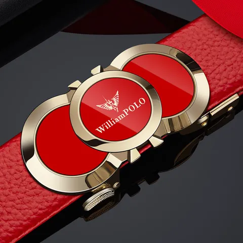 Men's Genuine Leather Automatic Buckle Belt Business Casual Red Black Belt With Gift Box New Year Gift