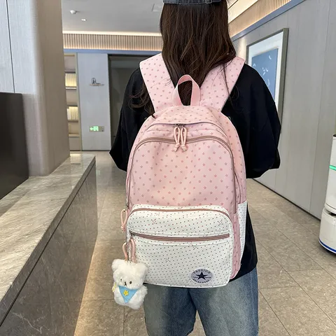 Kids School Backpack Waterproof Nylon Casual Travel Bookbag Cute Bear Pendant Korean Style Lightweight Daypack