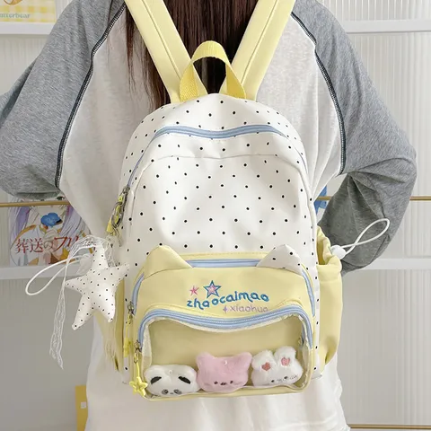 Cute Star Cat Ita Backpack Waterproof Nylon School Bag With Transparent Window For Teen Girls Students Casual Daypack