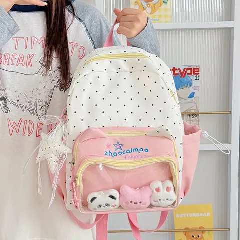 Cute Star Cat Ita Backpack Waterproof Nylon School Bag With Transparent Window For Teen Girls Students Casual Daypack