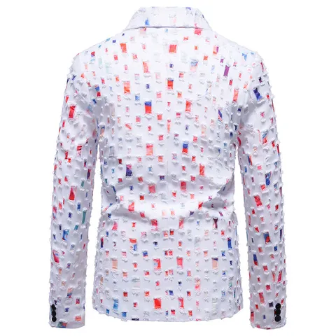 Giacca Blazer da Uomo Slim Fit Design Perforato Distressed Monopetto per Spettacoli Teatrali Feste Casual Urban Top