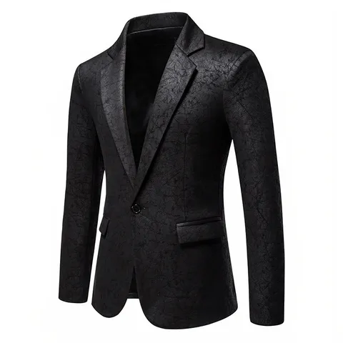 Men Exquisite Glossy Jacquard Banquet Blazer Single Breasted Lapel Formal Suit Jacket For Stage Performance Party