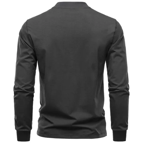Men's Combed Cotton Slim Fit Henley Neck Long Sleeve T-Shirt Solid Color Casual Sporty Tee With Ribbed Cuffs For Autumn