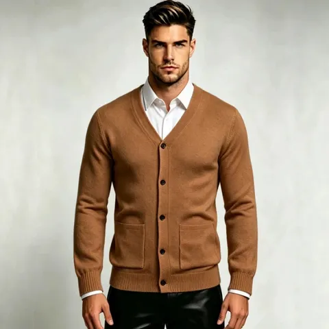 Gilet en Maille pour Hommes Coupe Slim Col en V Pull Automne Hiver Manches Longues Boutonné Couleur Unie Veste Décontractée Avec Poches