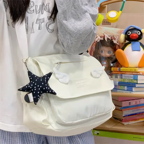 Preppy Style Nylon Messenger Bag Sweet Cute Angel Wings Shoulder Bag Large Capacity Crossbody Bag For Student Girls