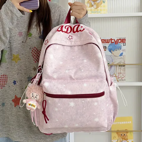 Casual Star Printed Nylon Backpack Lightweight Large Capacity School Bag For Students Commuting Daypack
