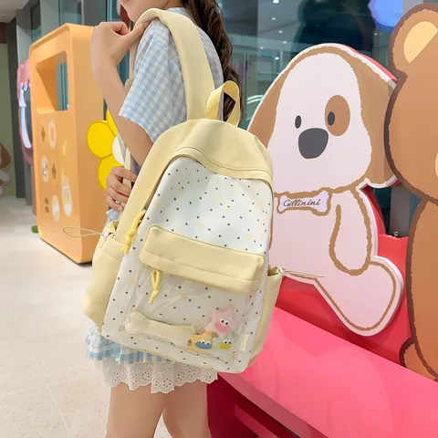Japanese Sweet Star Print Backpack For High School Students Waterproof Nylon Lightweight Ins Style School Bag For Women