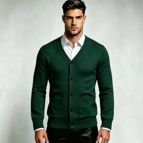 Gilet en Maille pour Hommes Coupe Slim Col en V Pull Automne Hiver Manches Longues Boutonné Couleur Unie Veste Décontractée Avec Poches