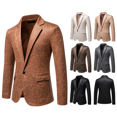 Men Exquisite Glossy Jacquard Banquet Blazer Single Breasted Lapel Formal Suit Jacket For Stage Performance Party