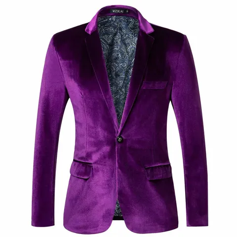 Blazer en Velours Cintrée pour Hommes Décontracté Business un Bouton Col à Revers Veste de Mode Couleur Unie Veste de Costume