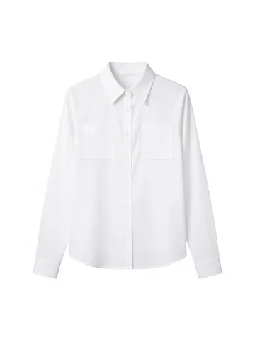 Elegant Womens Long Sleeve Lapel Shirt Solid Color Woven Polyester Blouse With Double Pockets Button Down Casual Top For Daily Office Wear