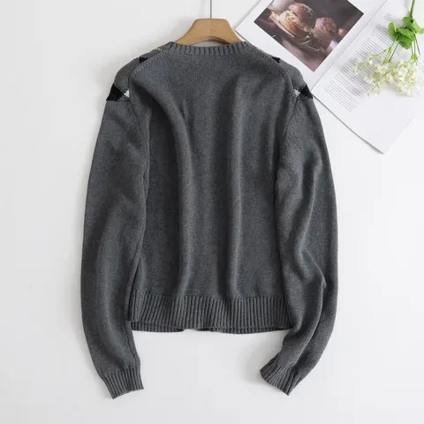 Damen Casual Argyle Strickjacke Pullover Rundhalsausschnitt Einreihig Langarm Knöpfen Strickwaren Oberbekleidung Tops
