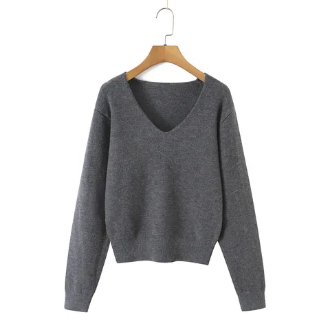 Γυναικείο Casual V-Neck Long Sleeve Sweater Solid Color Knit Pullover Slim Fit Basic Commuter Top