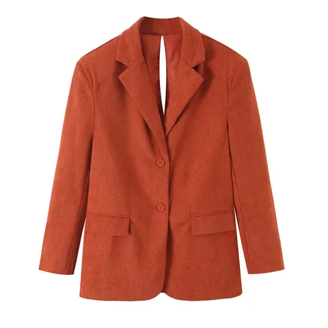 Women's Casual Corduroy Blazer And Wide Leg Pants Set Long Sleeve Lapel Single Breasted Jacket Matching Pants Suit
