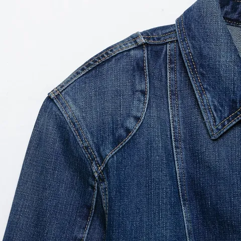 Dames Vintage Denim Motorjas Korte Bovenkleding Revers Lange Mouw Rits Met Riem Jas Lente Herfst Casual Mode