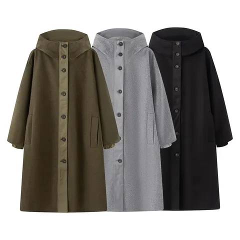 Women's Long Hooded Trench Coat Splicing Quilted Windbreaker Jacket Loose Single Breasted Outerwear Streetwear Casual Thick Overcoat