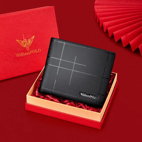 WilliamPolo Billetera de Cuero Genuino para Hombre Plegable y Tarjetero Largo Negocios Casual con Set de Caja de Regalo