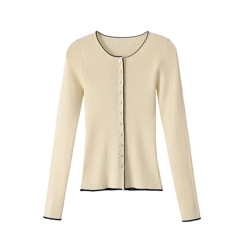 Damen Casual Preppy Stil Langarm Rundhals Farbblock Strickware Schmale Passform Pullover Top Für Den Alltag