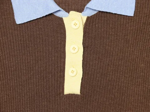 Γυναικείο Casual Μακρυμάνικο Color Block Ribbed Knit POLO Shirt Πέτο Monopetto Loose Pullover Sweater Top