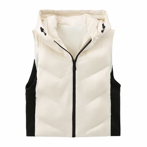Damen Winter Kapuze Gepolsterte Weste Farbe Block Ärmellos Reißverschluss Oberbekleidung Casual Slim Fit Thermische Puffer Weste