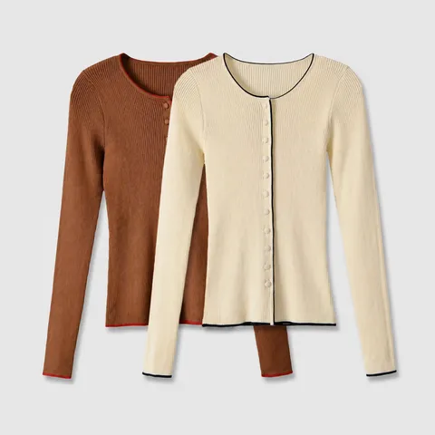 Damen Casual Preppy Stil Langarm Rundhals Farbblock Strickware Schmale Passform Pullover Top Für Den Alltag