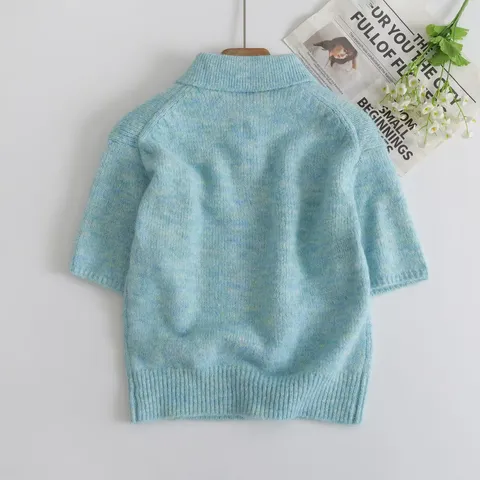 Gynaikeio Fashion Casual Knit Polo Shirt Kontomanyko Anapodo Kolaro Pullover Top