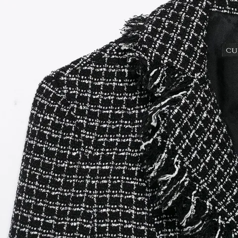 Dames Vintage Tweed Blazer Jas Lange Mouw Enkelknoops Reverskraag Franjes Casual Bovenkleding