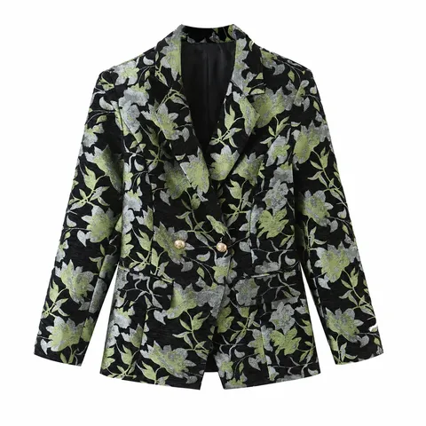 Women's Casual Floral Print Long Sleeve Blazer Suit Jacket Slim Fit Lapel Single Breasted Office Commuter Outerwear